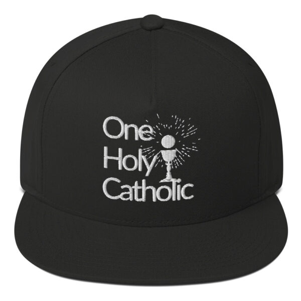 One Holy Catholic Black Flat Bill Cap (White Embroidery)